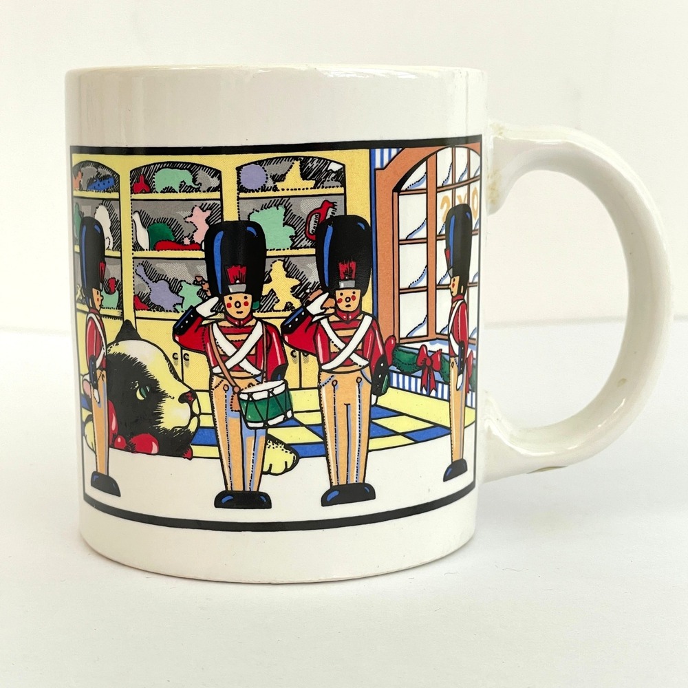 Vintage Toy Soldier Cat Christmas Coffee Mug Toy Store Scene Ceramic Made Taiwan